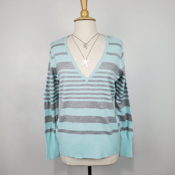 New York & Company Preppy Striped V-Neck Knit Sweater NEW NWT Size L - Picture 13 of 13